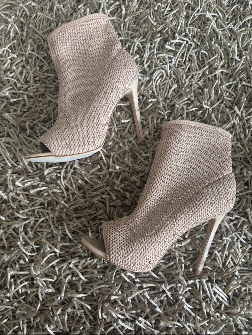Aldo Beige Knit Peep-Toe Stiletto Booties